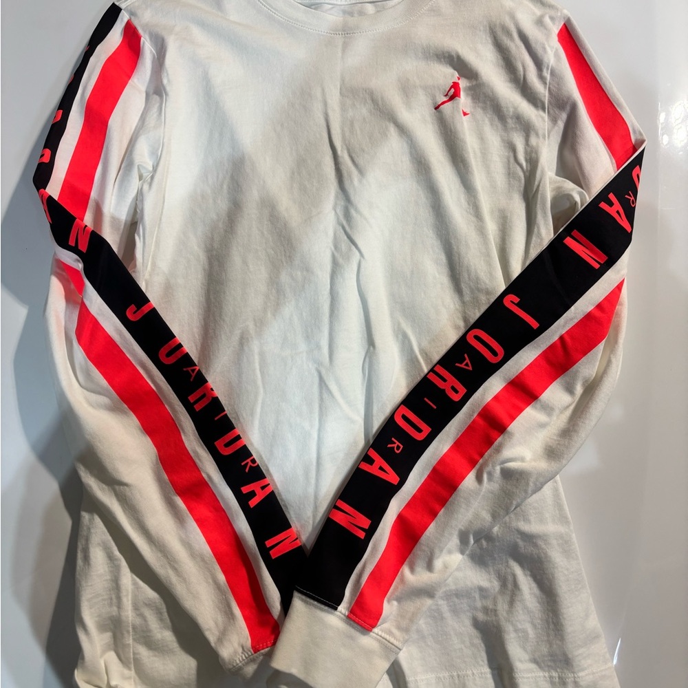 Jordan White Long Sleeve with Red and Black Accents